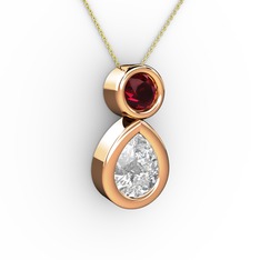 Beyaz zirkon ve rodolit garnet 925 ayar rose altın kaplama gümüş kolye (40 cm altın rolo zincir)