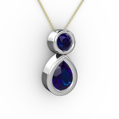 İkili Damla Kolye - Lab safir 925 ayar gümüş kolye (40 cm altın rolo zincir) #73vwf4