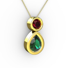 Yeşil kuvars ve rodolit garnet 925 ayar altın kaplama gümüş kolye (40 cm altın rolo zincir)