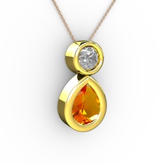 Sitrin ve swarovski 18 ayar altın kolye (40 cm gümüş rolo zincir)