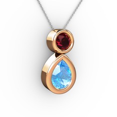 Akuamarin ve rodolit garnet 925 ayar rose altın kaplama gümüş kolye (40 cm beyaz altın rolo zincir)