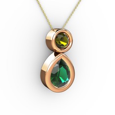 İkili Damla Kolye - Yeşil kuvars ve peridot 18 ayar rose altın kolye (40 cm altın rolo zincir) #aow64p