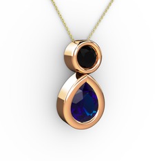 İkili Damla Kolye - Lab safir ve siyah zirkon 925 ayar rose altın kaplama gümüş kolye (40 cm altın rolo zincir) #bgf3hj