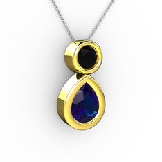 Lab safir ve siyah zirkon 18 ayar altın kolye (40 cm gümüş rolo zincir)