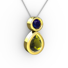 Peridot ve lab safir 18 ayar altın kolye (40 cm beyaz altın rolo zincir)