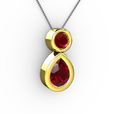 Garnet ve kök yakut 14 ayar altın kolye (40 cm gümüş rolo zincir)