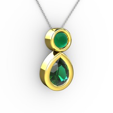 Yeşil kuvars ve kök zümrüt 8 ayar altın kolye (40 cm beyaz altın rolo zincir)