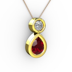 İkili Damla Kolye - Garnet ve beyaz zirkon 18 ayar altın kolye (40 cm rose altın rolo zincir) #eyfttq