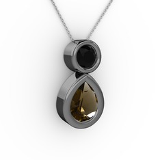 İkili Damla Kolye - Dumanlı kuvars ve siyah zirkon 925 ayar siyah rodyum kaplama gümüş kolye (40 cm gümüş rolo zincir) #fpak60