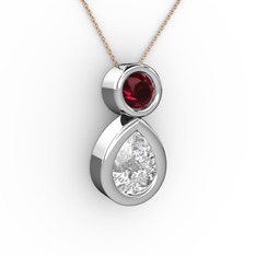 Beyaz zirkon ve rodolit garnet 8 ayar beyaz altın kolye (40 cm gümüş rolo zincir)