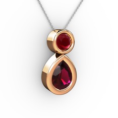 İkili Damla Kolye - Rodolit garnet ve kök yakut 14 ayar rose altın kolye (40 cm beyaz altın rolo zincir) #gce8jl