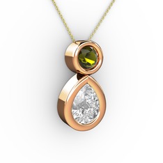 İkili Damla Kolye - Swarovski ve peridot 18 ayar rose altın kolye (40 cm altın rolo zincir) #gmgfn4
