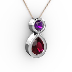 İkili Damla Kolye - Rodolit garnet ve ametist 925 ayar gümüş kolye (40 cm rose altın rolo zincir) #gneatk