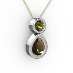 Dumanlı kuvars ve peridot 925 ayar gümüş kolye (40 cm altın rolo zincir)
