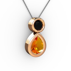 İkili Damla Kolye - Sitrin ve siyah zirkon 18 ayar rose altın kolye (40 cm gümüş rolo zincir) #gqmz8r