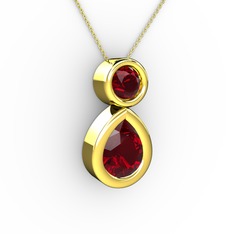 İkili Damla Kolye - Garnet 18 ayar altın kolye (40 cm altın rolo zincir) #gzztut
