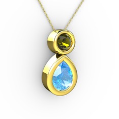 Akuamarin ve peridot 925 ayar altın kaplama gümüş kolye (40 cm altın rolo zincir)