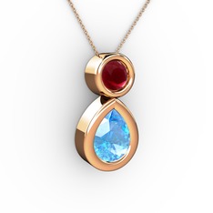 İkili Damla Kolye - Akuamarin ve kök yakut 925 ayar rose altın kaplama gümüş kolye (40 cm gümüş rolo zincir) #heyw8c