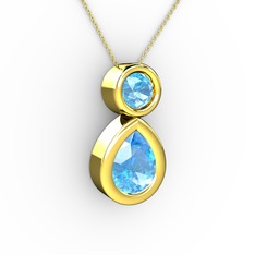 İkili Damla Kolye - Akuamarin 925 ayar altın kaplama gümüş kolye (40 cm altın rolo zincir) #ht2m70