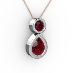 Garnet ve rodolit garnet 18 ayar beyaz altın kolye (40 cm rose altın rolo zincir)