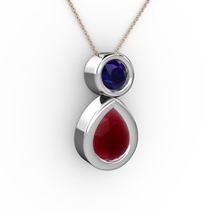 Kök yakut ve lab safir 18 ayar beyaz altın kolye (40 cm rose altın rolo zincir)
