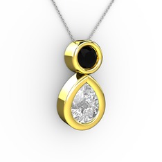 Swarovski ve siyah zirkon 14 ayar altın kolye (40 cm beyaz altın rolo zincir)