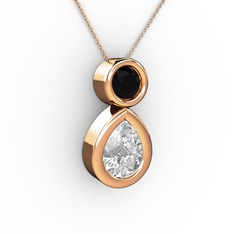 İkili Damla Kolye - Beyaz zirkon ve siyah zirkon 925 ayar rose altın kaplama gümüş kolye (40 cm gümüş rolo zincir) #iyyutr