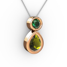 İkili Damla Kolye - Peridot ve yeşil kuvars 14 ayar rose altın kolye (40 cm beyaz altın rolo zincir) #iz8zx4
