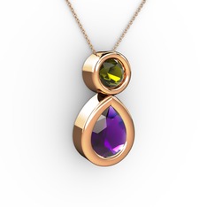 Ametist ve peridot 18 ayar rose altın kolye (40 cm rose altın rolo zincir)