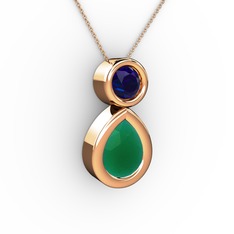 İkili Damla Kolye - Kök zümrüt ve lab safir 925 ayar rose altın kaplama gümüş kolye (40 cm rose altın rolo zincir) #j1559q