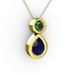 İkili Damla Kolye - Lab safir ve yeşil kuvars 925 ayar altın kaplama gümüş kolye (40 cm altın rolo zincir) #j3o0fu