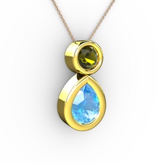 İkili Damla Kolye - Akuamarin ve peridot 18 ayar altın kolye (40 cm rose altın rolo zincir) #juf1wn