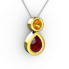 Garnet ve sitrin 8 ayar altın kolye (40 cm beyaz altın rolo zincir)