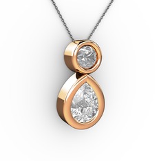 İkili Damla Kolye - Beyaz zirkon 18 ayar rose altın kolye (40 cm gümüş rolo zincir) #jwa0ti