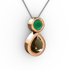İkili Damla Kolye - Dumanlı kuvars ve kök zümrüt 925 ayar rose altın kaplama gümüş kolye (40 cm gümüş rolo zincir) #k6xlmw