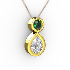 İkili Damla Kolye - Swarovski ve yeşil kuvars 14 ayar altın kolye (40 cm rose altın rolo zincir) #kmztdb