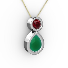İkili Damla Kolye - Kök zümrüt ve garnet 925 ayar gümüş kolye (40 cm altın rolo zincir) #l1fh1e