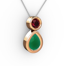 Kök zümrüt ve rodolit garnet 8 ayar rose altın kolye (40 cm gümüş rolo zincir)