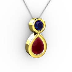 İkili Damla Kolye - Kök yakut ve lab safir 14 ayar altın kolye (40 cm beyaz altın rolo zincir) #mb4sl8