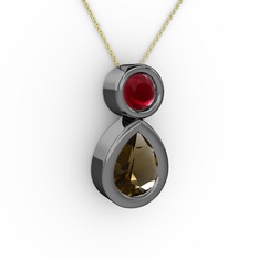 Dumanlı kuvars ve kök yakut 925 ayar siyah rodyum kaplama gümüş kolye (40 cm gümüş rolo zincir)