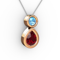 İkili Damla Kolye - Garnet ve akuamarin 925 ayar rose altın kaplama gümüş kolye (40 cm gümüş rolo zincir) #mni58v