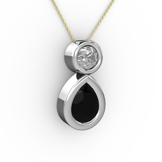 İkili Damla Kolye - Siyah zirkon ve swarovski 14 ayar beyaz altın kolye (40 cm altın rolo zincir) #nf0d8o