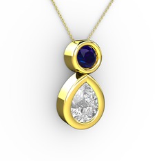İkili Damla Kolye - Beyaz zirkon ve lab safir 18 ayar altın kolye (40 cm gümüş rolo zincir) #nrfuhd