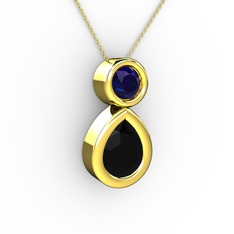 Siyah zirkon ve lab safir 8 ayar altın kolye (40 cm gümüş rolo zincir)