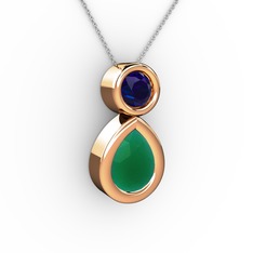 İkili Damla Kolye - Kök zümrüt ve lab safir 14 ayar rose altın kolye (40 cm beyaz altın rolo zincir) #o56k4q