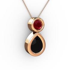 İkili Damla Kolye - Siyah zirkon ve kök yakut 18 ayar rose altın kolye (40 cm rose altın rolo zincir) #omoh78