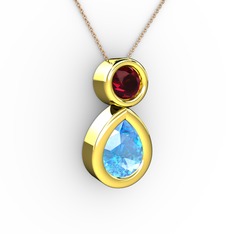 Akuamarin ve rodolit garnet 18 ayar altın kolye (40 cm rose altın rolo zincir)