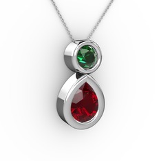 Garnet ve yeşil kuvars 8 ayar beyaz altın kolye (40 cm beyaz altın rolo zincir)