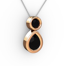Siyah zirkon 8 ayar rose altın kolye (40 cm beyaz altın rolo zincir)