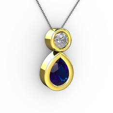 Lab safir ve pırlanta 14 ayar altın kolye (0.5 karat, 40 cm gümüş rolo zincir)